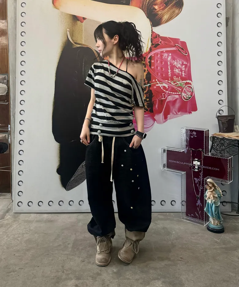 Button Stripe Tee Melange Gray – SCULPTOR JAPAN